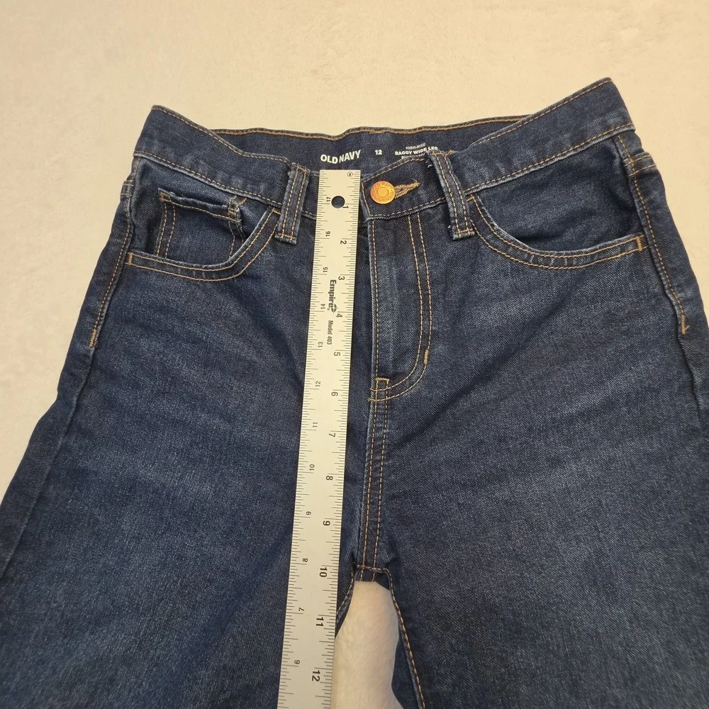 Old Navy Girls 12 High Rise Baggy Wide Leg Jeans Dark Wash Youth Denim Pants
